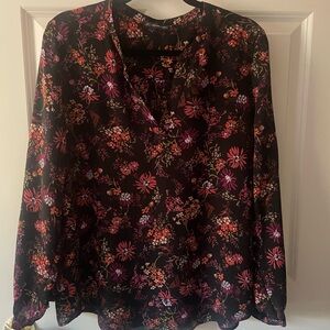 Adrianna Papell Black and Pink Floral Blouse